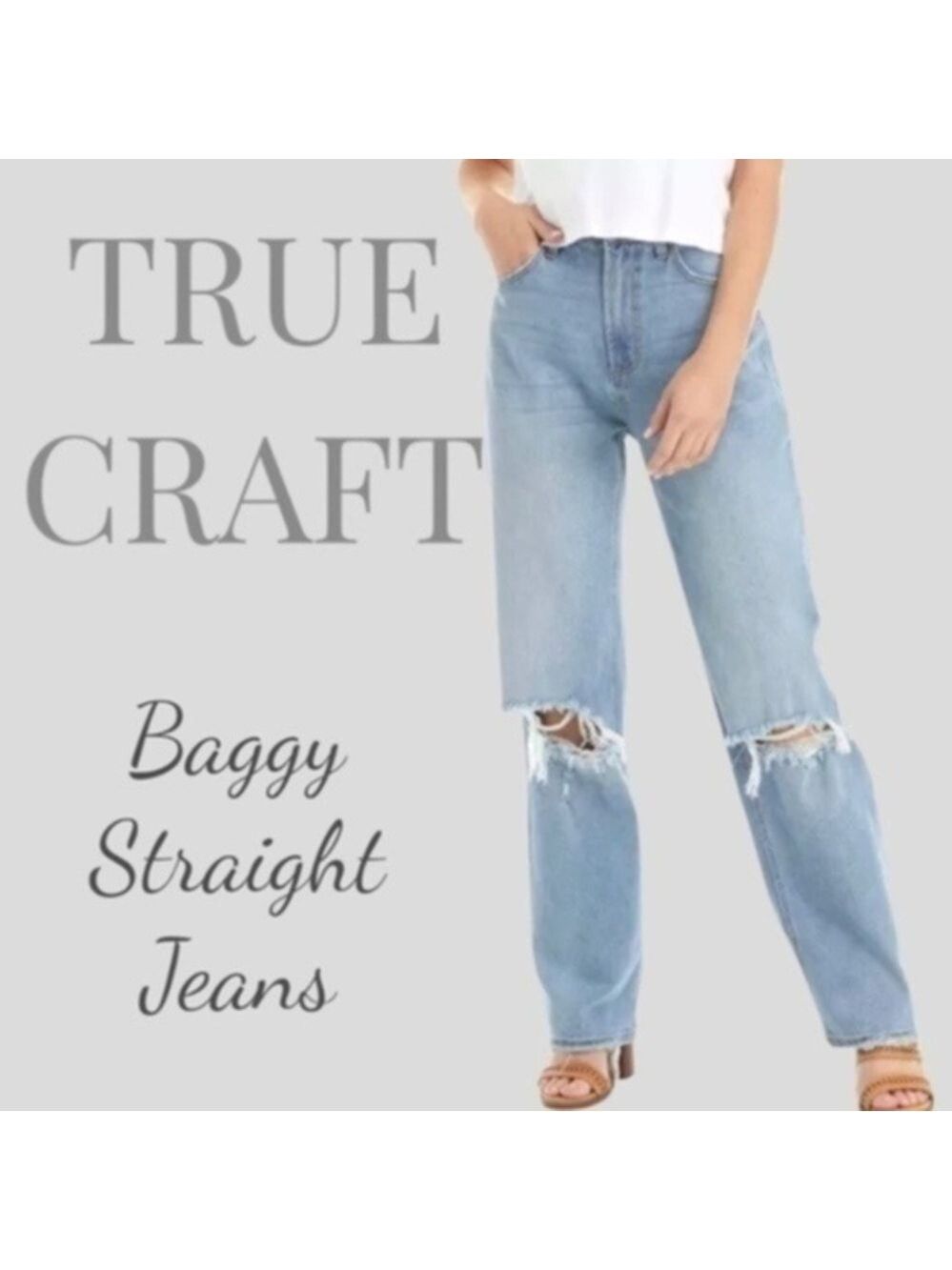 TRUE CRAFT 5-Pocket Destructed Baggy Straight Denim Jeans NWT/Sz. 15Jr.